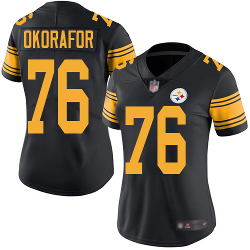 Women Pittsburgh Steelers Football 76 Limited Black Chukwuma Okorafor Rush Vapor Untouchable Nike NFL Jersey